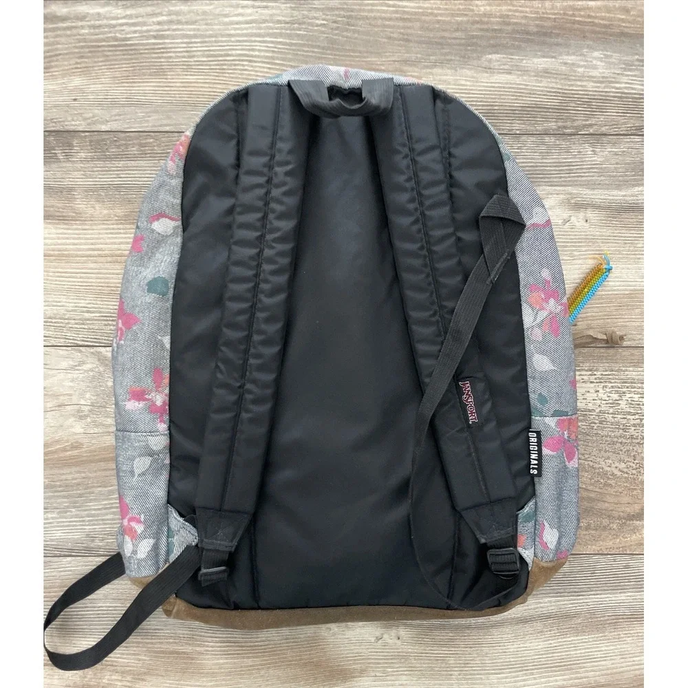JanSport Originals Right Pack Floral Denim Canvas Suede Bottom Backpack JS00T62A